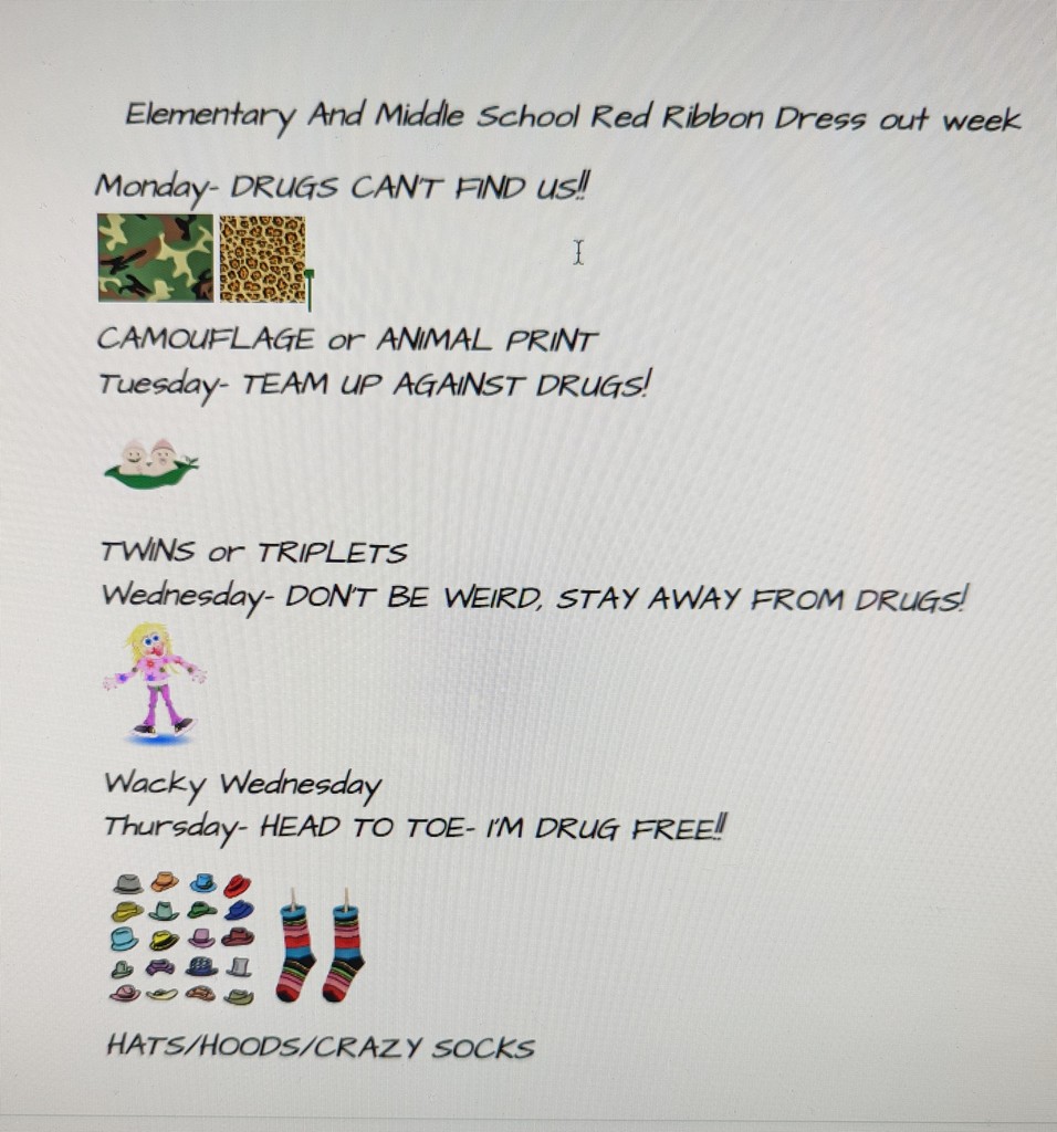 Elementary Red Ribbon Week dress out themes 2022